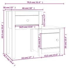 Vidaxl Nočna omarica 2 kosa bela 79,5x38x65,5 cm trdna borovina