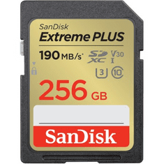 SanDisk Extreme PLUS 256 GB pomnilniška kartica SDXC 190 MB/s in 130 MB/s, UHS-I, razred 10, U3, V30