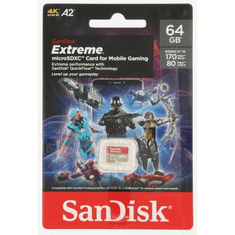 SanDisk Extreme microSDXC kartica za mobilne igre 64GB 170MB/s in 80MB/s, A2 C10 V30 UHS-I U3