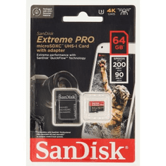 SanDisk Extreme PRO microSDXC 64GB + SD adapter 200MB/s in 90MB/s A2 C10 V30 UHS-I U3