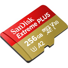 SanDisk Extreme PLUS microSDXC 256 GB + SD adapter 200 MB/s in 140 MB/s A2 C10 V30 UHS-I U3