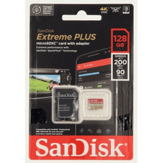 SanDisk Extreme PLUS microSDXC 128 GB + SD adapter 200 MB/s in 90 MB/s A2 C10 V30 UHS-I U3