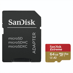 SanDisk Extreme microSDXC 64 GB za akcijske kamere + SD adapter 170 MB/s in 80 MB/s, A2 C10 V30 UHS-I U3