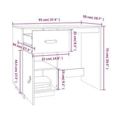 Vidaxl Pisalna miza siva 95x50x75 cm trdna borovina