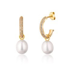 JwL Luxury Pearls Čudoviti pozlačeni obročasti uhani s pravimi biseri 2v1 JL0771