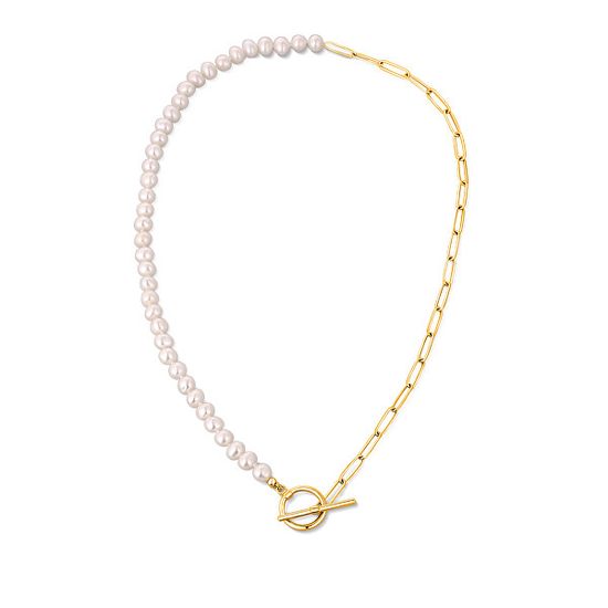 JwL Luxury Pearls Trendovska pozlačena ogrlica s pravimi rečnimi biseri JL0787