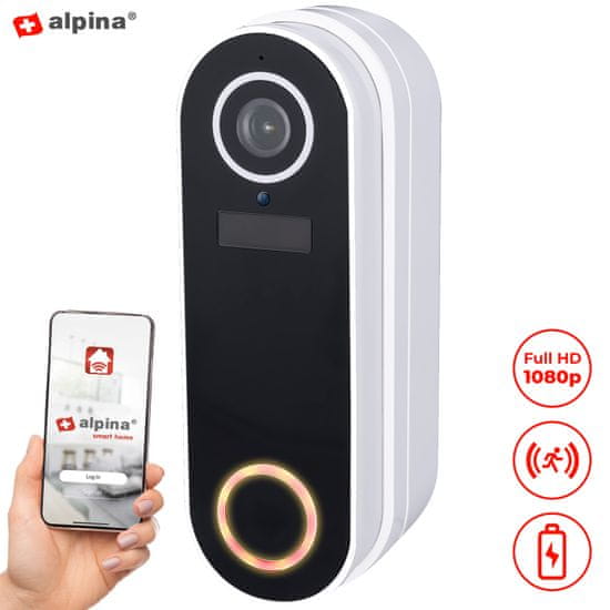 Alpina Smart Doorbell pametni video zvonec, WiFi, Full HD, aplikacija, brezžični, baterija, IP65