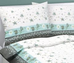 Flanelna posteljnina - 140x200, 70x90 cm - Cvetlična turkizna, siva, bela