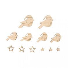 Rayher.	 Leseni okraski Ptički in zvezde 2,5-4,3 cm set 12