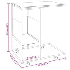 Vidaxl Stranska mizica s kolesi bela 55x36x63,5 cm inženirski les