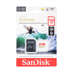 SanDisk Extreme microSDXC 128 GB za akcijske kamere + adapter SD 190 MB/s in 90 MB/s, A2 C10 V30 UHS-I U4