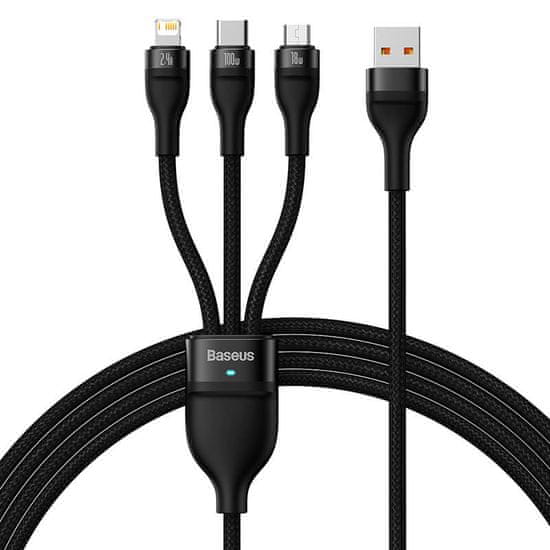 BASEUS Kabel USB 3w1 Flash Series, USB-C + micro USB + Lightning, 100W, 1.2m