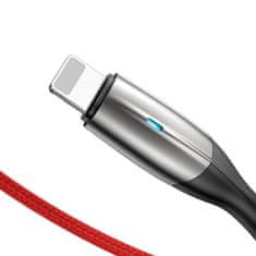 BASEUS Kabel Lightning z LED Horizontal 1m 2.4A rdeč