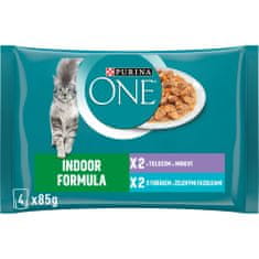 Purina ONE Indor vrečke za mačke, mini fileji s tuno in stročjim fižolom ter s teletino in korenjem v soku, 48 x 85 g