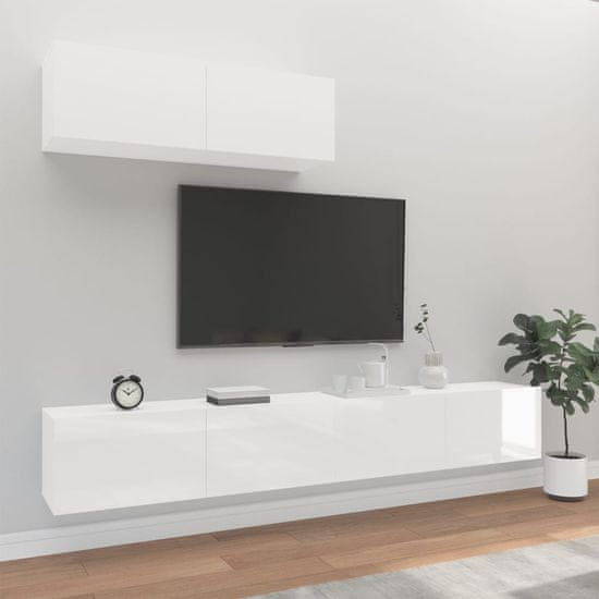 Vidaxl Komplet TV omaric 3-delni visok sijaj bel inženirski les