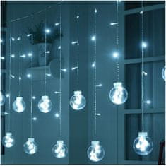 Malatec Novoletne lučke zavesa 108 LED hladno bela 2,6m kroglice 8 funkcij