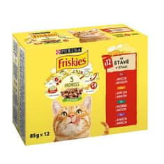 Friskies Mačka 12x85g s piščancem, govedino, jagnjetino, račjo krmo v soku