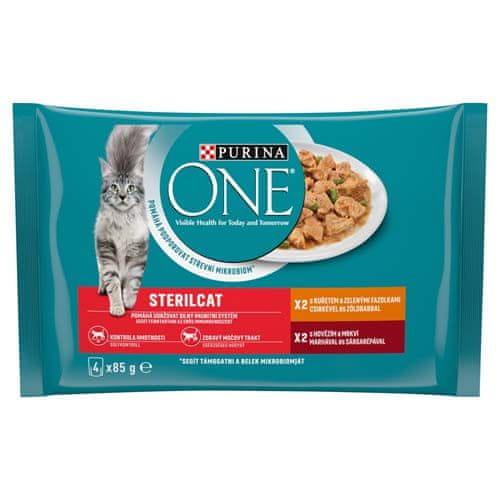 Purina ONE Multipack Sterilcat mini fileji s piščancem in stročjim fižolom / z govedino in korenčkom v soku 4x85g