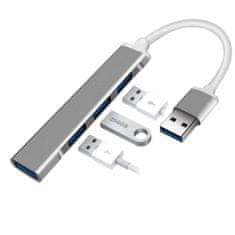 Northix Zvezdišče USB 3.0 s 4 vrati - srebrno 