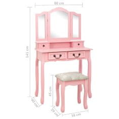 Vidaxl Mizica za ličenje s stolčkom roza 80x69x141 cm les pavlovnije