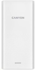 Canyon powerbank PB-2001, 20000mAh Li-poly, vhod 5V/2A microUSB + USB-C, izhod 5V/2,1A USB-A, bela