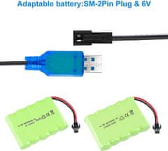 YUNIQUE GREEN-CLEAN 2pcs USB polnilec kabel SM-2P 250mAh Izhodni RC Avto za 6V Ni-Mh baterije Barva Svetlo modra