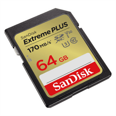 SanDisk Extreme PLUS 64 GB SDXC pomnilniška kartica 170 MB/s in 80 MB/s, UHS-I, razred 10, U3, V30