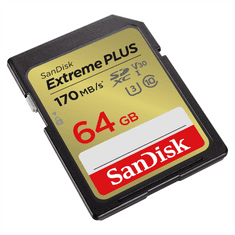 SanDisk Extreme PLUS 64 GB SDXC pomnilniška kartica 170 MB/s in 80 MB/s, UHS-I, razred 10, U3, V30