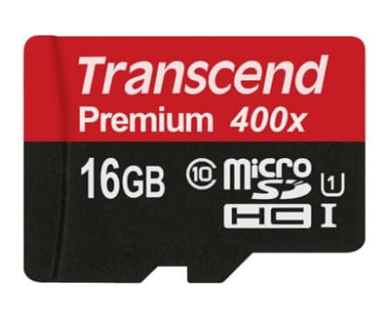 Transcend Pomnilniška kartica 16 GB microSDHC UHS-I 400x Premium (razred 10) (brez adapterja)