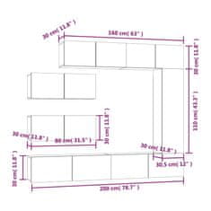 Vidaxl Komplet TV omaric 7-delni betonsko siv inženirski les