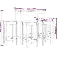 Vidaxl Barska garnitura 5-delna črna trdna borovina