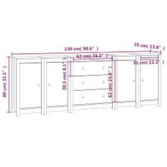 Vidaxl Komoda 230x35x80 cm trdna borovina