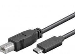 USB-C/male - USB 2.0 B/male, črn,1m