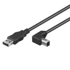 Kabel USB 2.0, A-B, 3 m z 90° ukrivljenim priključkom USB-B