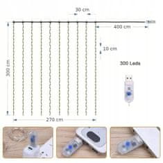 TIMMLUX LED svetlobna zavesa USB 5V 300 LED 3x3 m 6500K