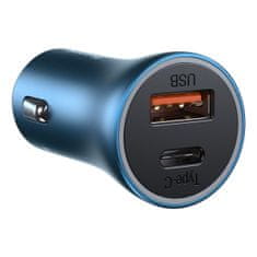 NEW Baseus Golden Contactor Pro avtomobilski polnilec, USB + USB-C, QC4.0+, PD, SCP, 40 W (modri) + USB-C - Lightning kabel 1 m (modri)