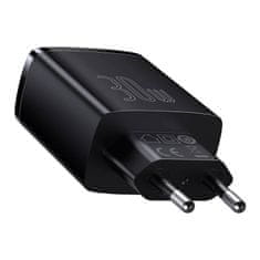 BASEUS Baseus kompaktni hitri polnilec, 2xUSB, USB-C, PD, 3A, 30W (črn)