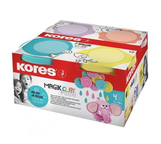 Kores Glina za modeliranje Magik Clay pastelne barve, 4 x 40 g