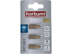 Fortum Križna točka pozidriv, nastavljeno 3ks, PZ 1x25mm,titan. prilagajanje, S2