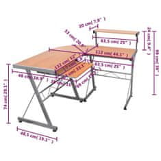 Vidaxl Kotna računalniška miza rjava 132x112x99 cm inženirski les