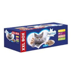 PreVital XXL BOX 48x100g vrečke za mačke piščanec, losos, teletina in jetra v soku