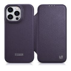 iCARER ce premium leather folio case iphone 14 pro magnetic flip leather folio case magsafe dark purple (wmi14220714-dp)