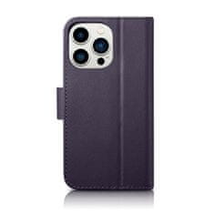 iCARER 2v1 usnjen ovitek s flip pokrovom iPhone 14 Pro Anti-RFID Wallet Case temno vijolične barve