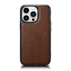 iCARER Ovitek iz pravega usnja za iPhone 14 Pro Leather Oil Wax dark brown