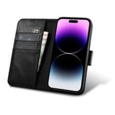 iCARER Usnjeno ohišje 2-v-1 s prevleko Flip Cover iPhone 14 Pro Anti-RFID Oil Wax Wallet Case Black