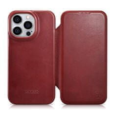 iCARER Usnjeni ovitek za iPhone 14 Pro Max z magnetno zaklopko MagSafe CE Oil Wax Premium Leather maroon