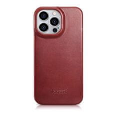 iCARER Usnjeni ovitek za iPhone 14 Pro Max z magnetno zaklopko MagSafe CE Oil Wax Premium Leather maroon