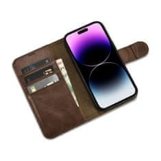 iCARER 2v1 usnjen ovitek s prevleko za iPhone 14 Pro Anti-RFID Oil Wax Wallet Case temno rjav