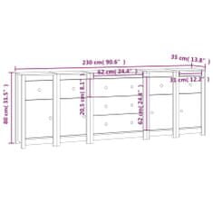 Vidaxl Komoda medeno rjava 230x35x80 cm trdna borovina