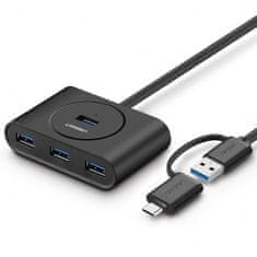 Ugreen USB 3.0 + USB-C 3.1 UGREEN 4-portni priključek, OTG (črn)